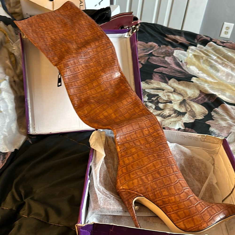 Thigh high camel boots